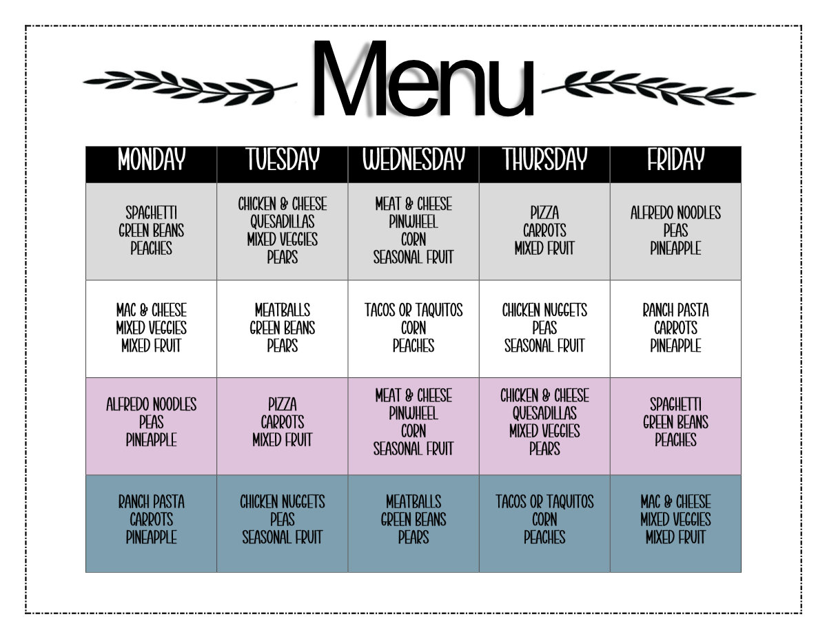 Lunch Menu Ideas For Daycare