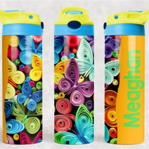 Personalized 20 oz Flip Top Colorful Butterflies Double Walled Tumbler