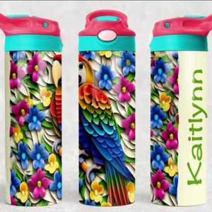 Personalized 20 oz Flip Top Rainbow Macaw Double Walled Tumbler
