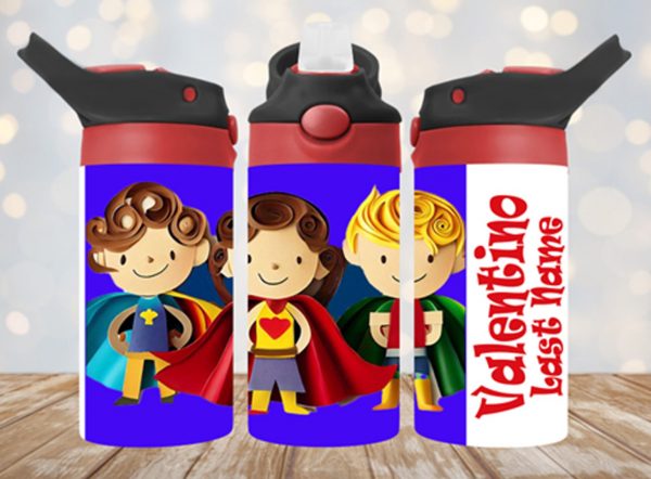 Personalized 12 oz Flip Top Heros Design #1 Double Walled Kid's Tumbler