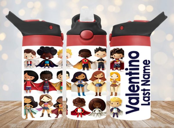 Personalized 12 oz Flip Top Heros 2 Design Double Walled Kid's Tumbler