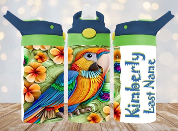 Personalized 12 oz Flip Top Orange Macaw Double Walled Kid's Tumbler