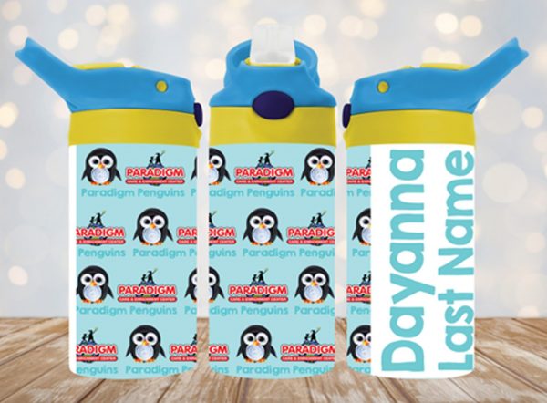 Personalized 12 oz Flip Top Paradigm Penguins Double Walled Kid's Tumbler