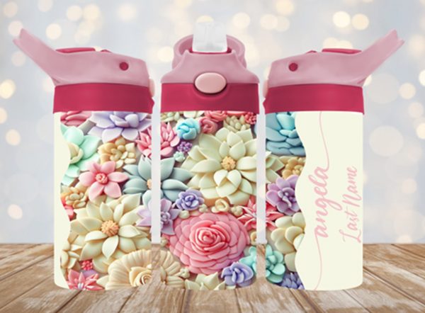 Personalized 12 oz Flip Top Pastel Flowers Double Walled Kid's Tumbler