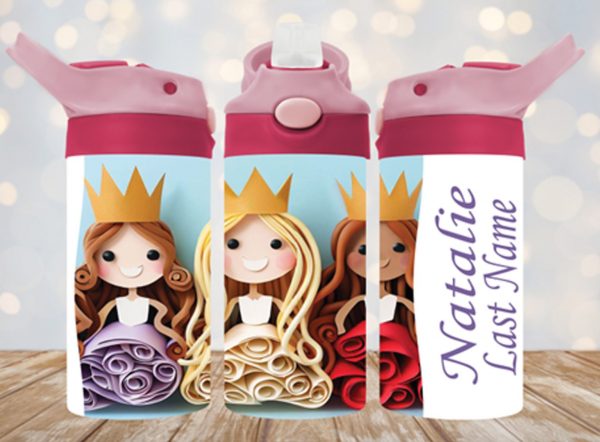 Personalized 12 oz Flip Top Princess Design #2 Double Walled Kid's Tumbler