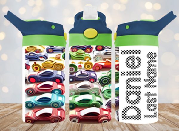 Personalized 12 oz Flip Top Race Car Double Walled Kid's Tumbler