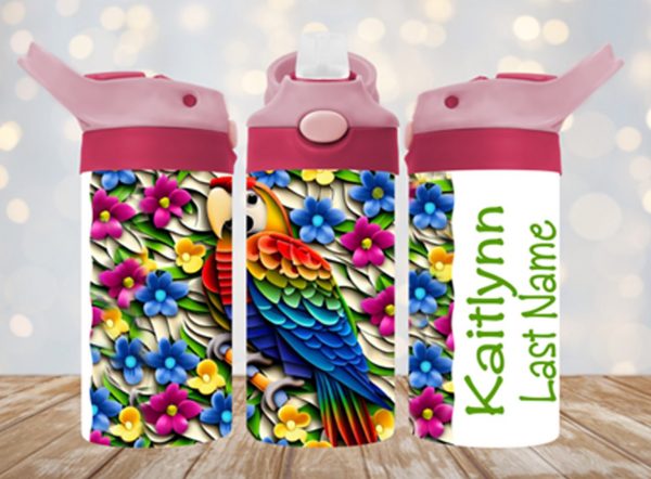 Personalized 12 oz Flip Top Rainbow Macaw Double Walled Kid's Tumbler