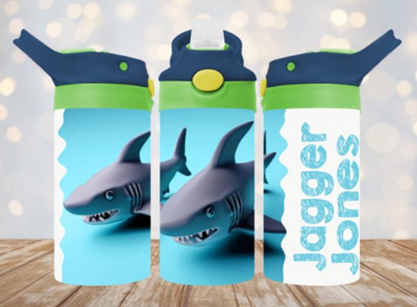 Personalized 12 oz Flip Top Two Sharks Double Walled Kid's Tumbler
