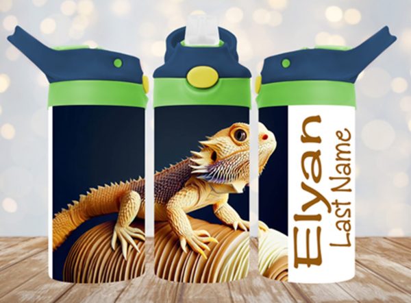 Personalized 12 oz Flip Top Elliot The Bearded Dragon Class Pet Double Walled Kid's Tumbler