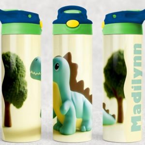 Personalized 20 oz Flip Top Dinosaur Double Walled Tumbler Water Bottle