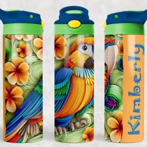 Personalized 20 oz Flip Top Orange Macaw Double Walled Tumbler