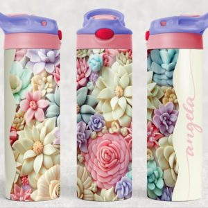 Personalized 20 oz Flip Top Pastel Flowers Double Walled Tumbler Water Bottle