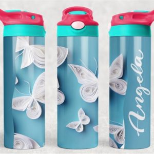 Personalized 20 oz Flip Top White Butterflies Double Walled Tumbler